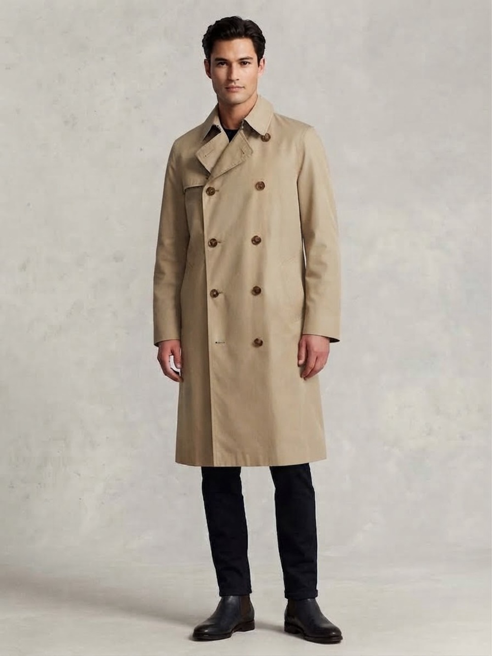 Misty Harbor Trench Coat Mens 42 Regular Tan Khaki Double Breasted Raincoat